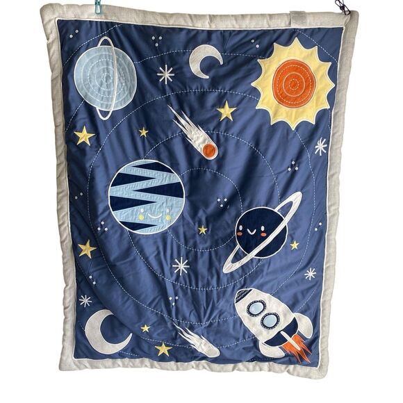 Lambs & Ivy Milky Way Crib Comforter Gray Blue Space Galaxy 36 x 45 - Picture 1 of 5